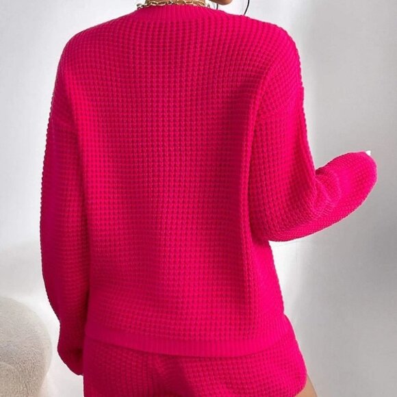 Pink Sweater & Drawstring Waist Knit Shorts - Picture 2 of 5